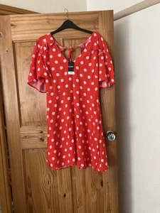 George womens size 12 red polka-dot short-sleeved tea dress BNWT Brand New £14 - Picture 1 of 6