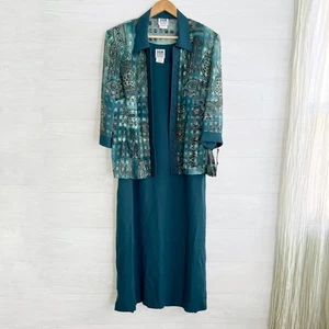 NWT R&M Richards Woman - Teal sheer shimmer open front jacket & dress set, 16W - Picture 1 of 9