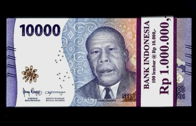 INDONESIA 10000 RUPIAH P-165 2022-2025 x 100 Pcs Lot BUNDLE UNC Indonesia NOTE - Image 1 of 4