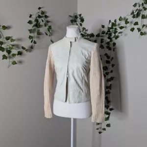 y2k long sleeve wool / leather full zip jacket - vintage elements by vakko - Picture 1 of 7