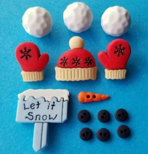 Craft Buttons SNOWMAN PARTS Christmas Winter Snowball Hat Mittens Carrot Nose - Picture 1 of 2