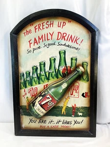 Vintage Holz 3D Schild Werbung 7Up 7 up "Fresh Up" Familie Getränk 24x16 - Bild 1 von 7