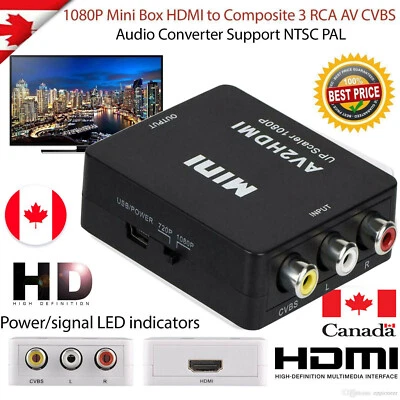 HDMI To AV 3 RCA Adapter Converter Cable CVBS Composite 1080P Video Audio For TV - Image 1 of 4