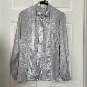 Vintage 1990s Neil Martin Vintage Silver Floral Long Sleeve Buttom Down Blouse S - Bild 1 von 7