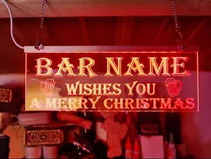 Männerhöhle Open Bar Schild LED - Leuchtbar Frohe Weihnachten Schild Gartenhaus - Bild 1 von 10