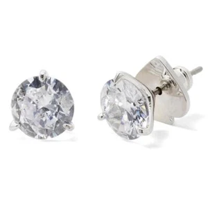 NWT KATE SPADE Brilliant Tri-prong Round Stud Earrings $38 CLEAR CZ SILVER - Imagen 1 de 6
