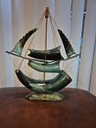 Vintage Ship Boat Ornament Nautical Collectable Pirate ship Blue Horn