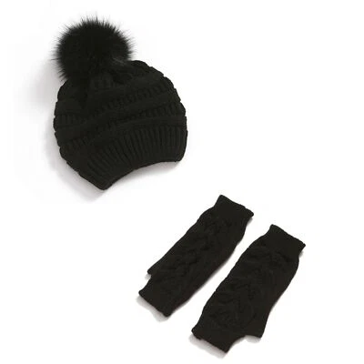 Mujeres Invierno Tejido Gorro Sombrero Cálido Gorra Sin Dedos Largo Mano Brazo Guantes Mitón Conjunto Foto 1 de 4