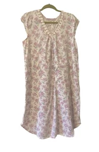KAREN NEUBURGER White & Pink Floral  Nightgown Large Cotton Sleeveless - Picture 1 of 7