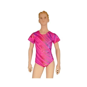 Men's S (Small), Fluro Pink Stripe Nylon Elastane Spandex Short Sleeve Leotard - Picture 1 of 10