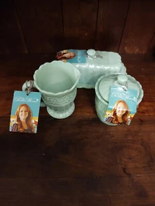 Pioneer Woman Timeless Beauty Sugar Bowl, Creamer & Butter Dish Set Jade Green - Picture 1 of 3