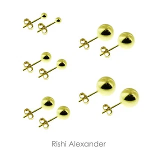  Vergoldete 925 Sterling Silber runde Kugel Ohrstecker hochglanzpoliert Ohrringe Paar - Bild 1 von 4