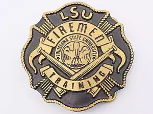 LSU Firemen Training Louisiana State University Solid Brass Vintage Belt Buckle - Picture 1 of 3