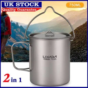 750ml Titanium Pot Portable Water Mug Cup Outdoor Camping Cooking Tool Foldable - Picture 1 of 10