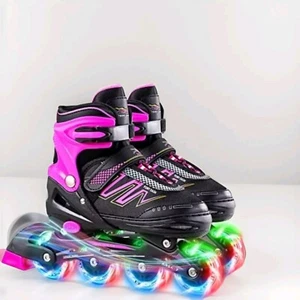 Kids-Inline Skates Size 11 Adjustable Light-up Wheels/Beginner Boy & Girl PINK - Picture 1 of 5