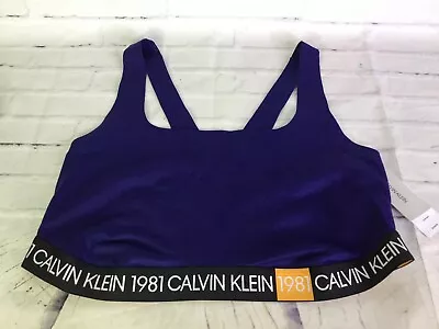 Calvin Klein 1981 Bold Unlined Bralette Bra Stretch Blue Womens Plus Size 2X  - Image 1 of 4