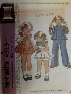 Dress Top Pants McCalls Sewing Pattern 4319 Size 1 Toddler Girl VTG UC FF Short  - Image 1 of 4