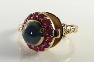 LOCKET 9K 9CT ROSE GOLD SAPPHIRE RUBY ART DECO INS POISON RING FREE RESIZE - Picture 1 of 7