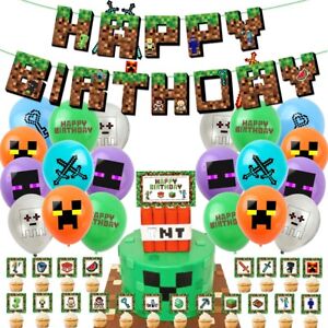 52 PC. MINECRAFT HAPPY BIRTHDAY BALLOON SET WITH BANNERS AND CAKE TOPPERS