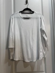 J. Jill White Side Insert Tee Sz 1X Round Neck 3/4 Sleeve Armpit To Armpit 23” - Picture 1 of 7