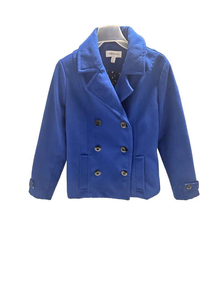 Abrigo Nordstrom Niñas Color Azul Lado L 10-12 Doble Pecho Forrado  Foto 1 de 4