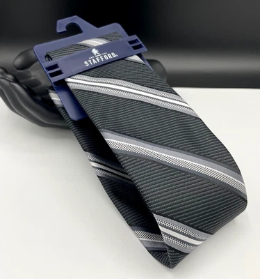 Corbata de cuello para hombre STAFFORD ~ negra ~ patrón de rayas ~ NUEVA PRECIO DE VENTA SUGERIDO POR EL FABRICANTE: $34. Foto 1 de 3