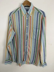 GANT Blue Multicolored Striped 100% Linen Collared Shirt Size Medium - Picture 1 of 9