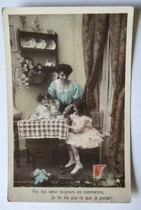 Antique French Postcard Children with Mother and Doll on the Floor - Picture 1 of 2