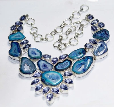 Collar hecho a mano con piedras preciosas de amatista rebanada de ágata tamaño 18 pulgadas Foto 1 de 4