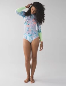 Lululemon Water Paddle One Piece Zip Back White Blushed Illusion Silver Fox Sz 4 - Picture 1 of 13