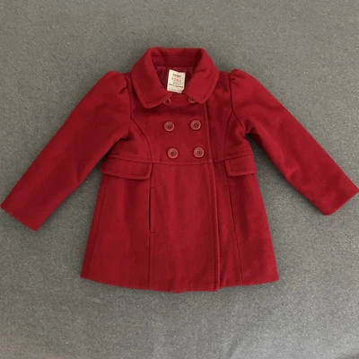 Old Navy Girl Pea Coat Red Wool Lined Button Jacket Preppy Madeline Classic - Image 1 of 4