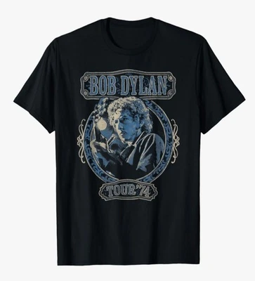 Bob Dylan size L Black Tee Shirt, Tour '74 Repro, Quality Gildan, Excellent Cond - Image 1 of 4