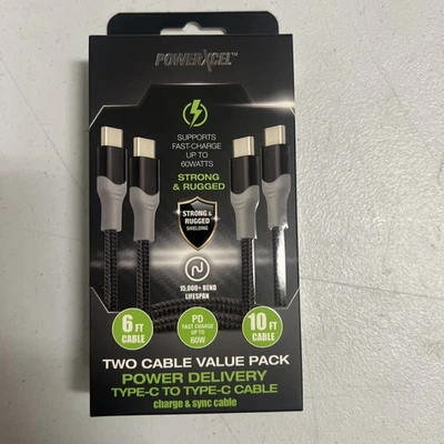 PowerXcel 2 Charge Cables Type-C to Type-C, 6 & 10 Ft Fast Charge 60W Powerful - Image 1 of 2