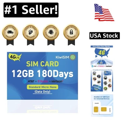 High-Speed 4G SIM Card - 12GB Data for Security Cameras & Routers, Pre-Cut Sizes - Image 1 of 4