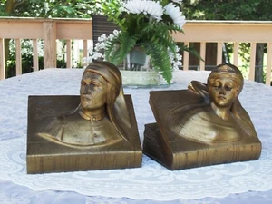 ANTIGUE JENNINGS BROTHERS BRONZE DANTE AND BEATRICE BOOKENDS JB 2395/2396 - Picture 1 of 17