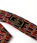 FENDI Mens 100% Silk Printed Neck Tie Red Blue Equestrian Tie Italy Slim Skinny