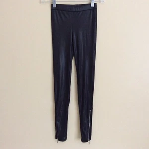 Miley Cyrus Max Azria Black Liquid Shiny Leggings Zipper Stretch Junior Size XS - Picture 1 of 7