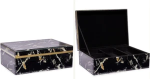Lola Rose London Stone Print Treasure Box With Tray,Black Moonstone - Picture 1 of 3