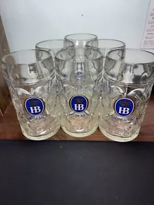 HB Hofbrauhaus München deutsches 1 Liter Glas Grübchen Bierstein - 6er Set - Bild 1 von 3