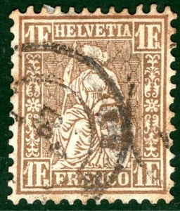 SWITZERLAND Helvetia Scott.50b 1Fr Reddish Bronze CDS Used Cat $470- 2GGREEN66 - Picture 1 of 6