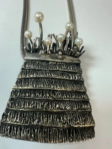 Brutalist Sterling Silver Pendant Necklace Artist Signed Heavy OOAK - Picture 1 of 13