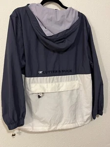 Womens Cutter & Buck Blue And White Hooded Windbreaker Size Medium - Picture 1 of 5