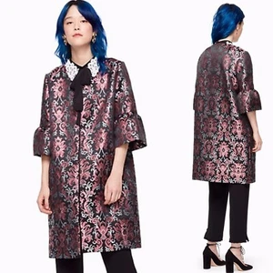 Kate Spade Tapestry Jacquard Trench Coat NWT Womens Size 0 Black Metallic  - Picture 1 of 8
