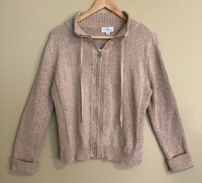 Studio Works Women's Petite XL Heather Tan Cardigan Sweater Zippered Front - Image 1 of 4