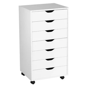 7 Drawer Dresser Chest Mobile Storage Cabinet Display Organizer on Wheels White - Picture 1 of 7