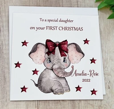 CHRISTMAS CARDS PERSONALISED FIRST 1ST BABY GIRL BOY CHILDREN SON DAUGHTER CUTE - Image 1 of 4