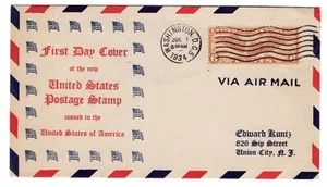 C19 Winged Globe 6c Airmail FDC 1934  - Planty #28 First Edward Kuntz CV$90 - Picture 1 of 2