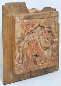 Antique Wooden Elephant Design Figurative Carving Panel Original Old Hand Carved - Picture 1 of 6