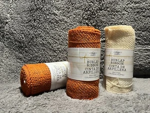 3 Love, Laugh, Craft Jute Burlap Roll Finished Edges 6W x 5 yards Orange & Cream - Picture 1 of 2