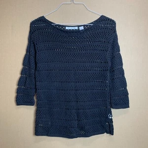 EIGHT EIGHT EIGHT Women's Open Knit Crochet Classic Sweater ~ Black ~ Size S - Picture 1 of 2
